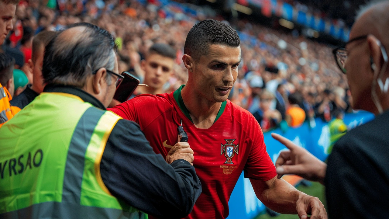 Cristiano Ronaldo Encounters Pitch Invaders During Euro 2024 Portugal vs Turkiye Match